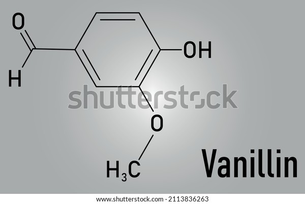 Vanillin vanilla extract molecule. Skeletal\
formula. Chemical\
structure