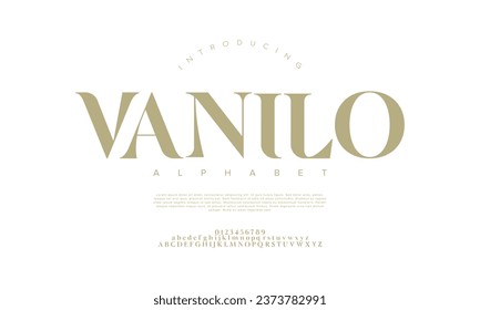 Vanilo premium luxury elegant alphabet letters and numbers. Elegant wedding typography classic serif font decorative vintage retro. Creative vector illustration