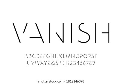 Vanish Alphabet Font. Minimalistic Letters And Numbers. Stock Vector Typescript For Your Typography Design.