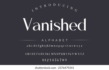 Vanished Elegant lujoso abecedario de moda de bodas abstractas estilo alfabeto fuente. Tipos de letra urbanos clásicos mínimos para logotipo, marca, etc. Tipografía tipo mayúsculas minúsculas y número. ilustración vectorial