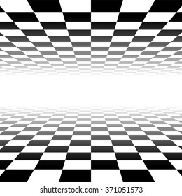 Vanishing checkered surface. 3d surface in perspective. Vector background.