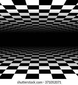 Vanishing checkered surface. 3d surface in perspective. Vector background.