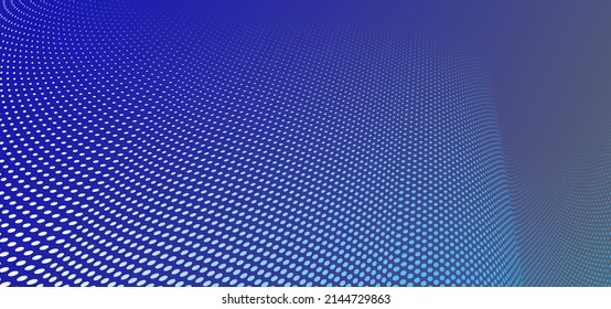 Vanishing dots vector abstract background in dark blue minimal style and place for text, technology theme halftone points gradient in motion, in 3D perspective.