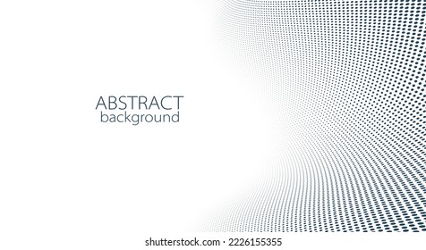 Vanishing dots vector abstract background in black and white minimal style and place for text, technology theme halftone points gradient in motion, in 3D perspective.