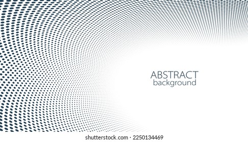 Vanishing dots vector abstract background in black and white minimal style and place for text, technology theme halftone points gradient in motion, in 3D perspective.