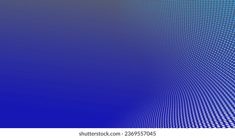 Vanishing dots vector abstract background in dark blue minimal style and place for text, technology theme halftone points gradient in motion, in 3D perspective.