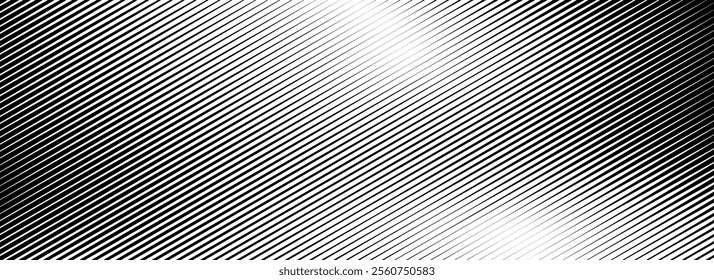 Vanishing linear gradient texture. Black diagonal stripe gradation background. Thin and thick fade slanted pattern backdrop. Vector oblique parallel stroke wallpaper for overlay, print, cover, banner