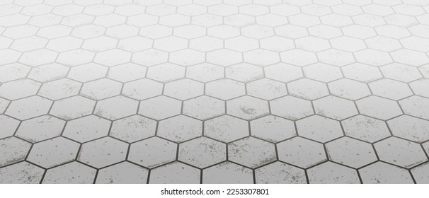 Vanishing perspective concrete honeycomb block floor pavement vector background with texture. Tile surface. City street road or walkway with grid stone pattern. Patio exterior. Panoramic landscape