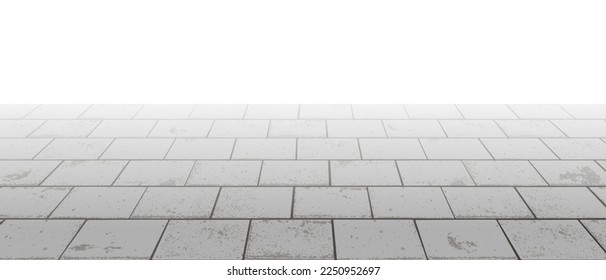 Vanishing perspective concrete interlocking block pavement vector background with texture. Tile floor surface. City street road or walkway with grid stone pattern. Patio exterior. Panoramic landscape