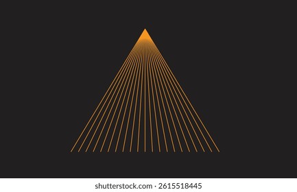 Vanishing point line art, Geometric lines in perspective, Abstract triangle shape with depth, Orange linear perspective design, Futuristic converging line pattern