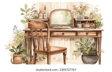 Vanity or desk watercolor watercolor painting Abstract background.