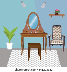 Vanity mirror and chair