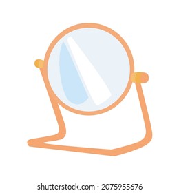 vanity mirror or desk mirror, orange, flat design illustration