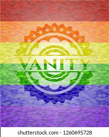Vanity on mosaic background with the colors of the LGBT flag