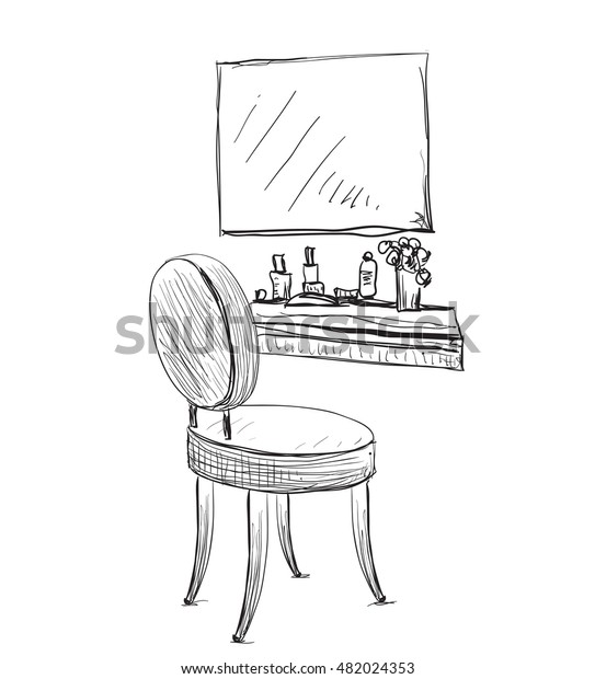 Vanity Table Folding Chair Sketch Stock Vector Royalty Free 482024353