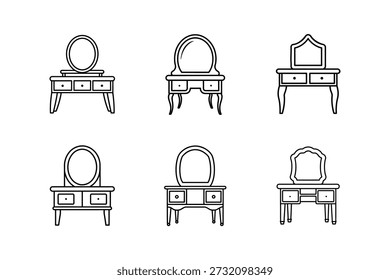 Ilustración vectorial de arte de línea de icono de mesa de vanidad aislada