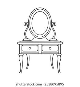 vanity-table-line-art-outline-vector- illustration, this is a editable file.