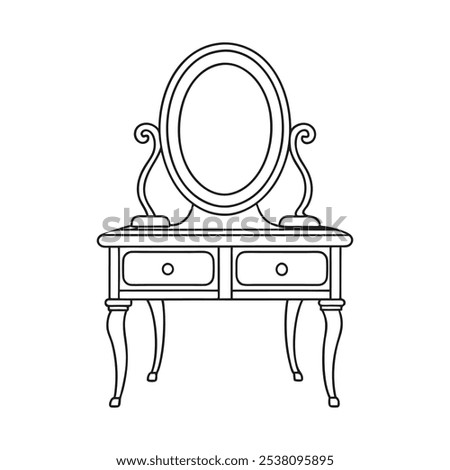 vanity-table-line-art-outline-vector- illustration, this is a editable file.