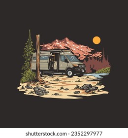 vanlife outdoor apparel vector illustration