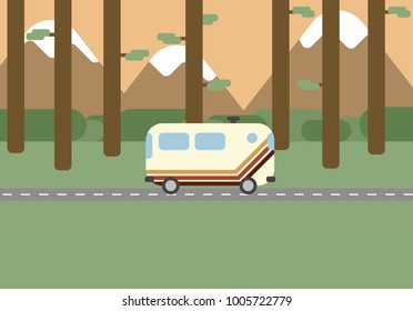 Vanlife scene with woods background