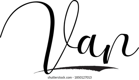 Van-Male-Name-Cursive Kalligrafie, schwarzer Farbtext auf weißem Hintergrund