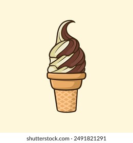 Vannila Chocolate Ice Cone Cartoon Vector