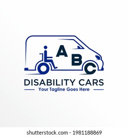 Vans car and wheelchair on tire image graphic icon logo free design abstract concept vector stock. Can be used as a symbol related to disability or transportation.