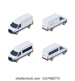 Vans set vector 3d isometric, color web icons set, new flat style. Creative illustration design, idea for infographics.