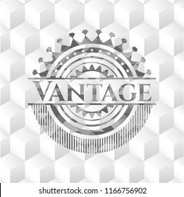 Vantage grey badge with geometric cube white background