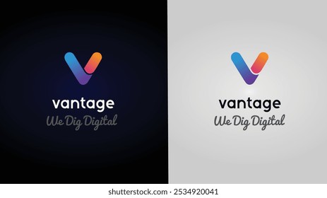 Vantage logo features a sleek, modern "V" with vibrant colors, symbolizing innovation and forward-thinking. Its minimalist, clean style enhances brand identity and visibility across digital platforms