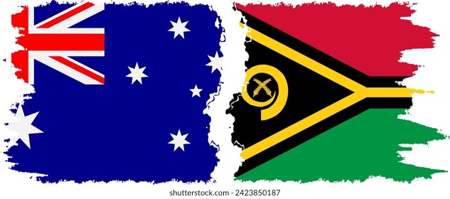 Vanuatu and Australia grunge flags connection, vector