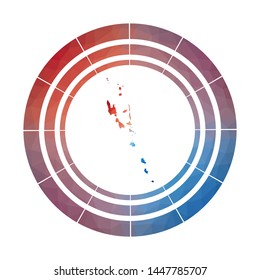 Vanuatu badge. Bright gradient logo of country in low poly style. Multicolored Vanuatu rounded sign with map in geometric style for your infographics.