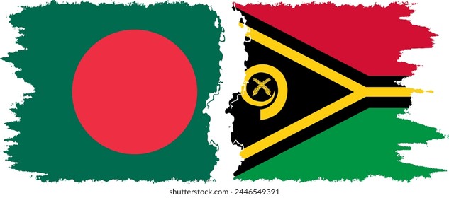 Vanuatu and Bangladesh grunge flags connection, vector