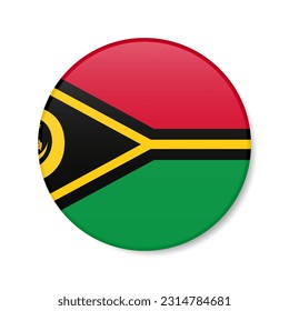 Vanuatu circle button icon. Vanuatuan round badge flag with shadow. 3D realistic vector illustration isolated on white.