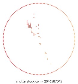 Insignia digital de Vanuatu. Mapa de estilo punteado de Vanuatu en círculo. Icono tecnológico del país con puntos degradados. Increíble ilustración vectorial.