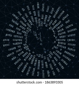 Vanuatu digital map. Binary rays radiating around glowing country. Internet connections and data exchange design. Vector illustration.