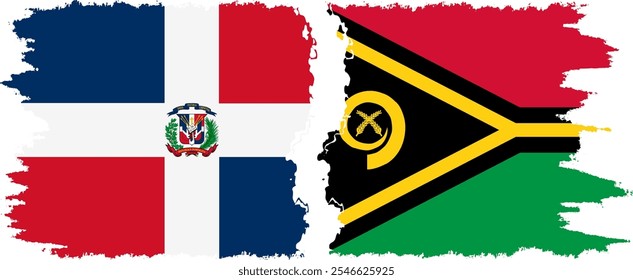 Vanuatu and Dominican Republic grunge flags connection, vector