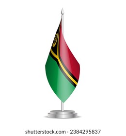 Vanuatu flag - 3D mini flag hanging on desktop flagpole. Usable for summit or conference presentaiton. Vector illustration with shading.