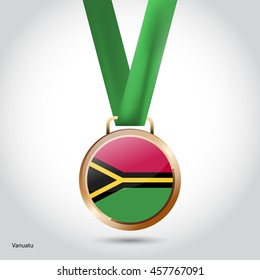 Vanuatu Flag in Bronze Medal. Vector Illustration. RIO Olympic Game Bronze Medal. Vector Illustration