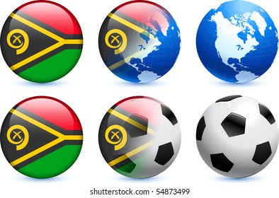 Vanuatu Flag Button with Global Soccer Event Original Illustration