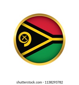 Vanuatu flag button, Golden on a white background,flag of Vanuatu Round badge or icon isolated. Vector illustration.