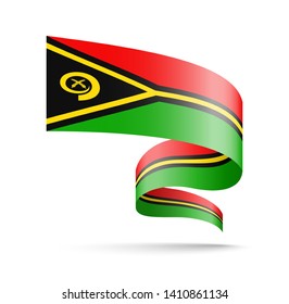 Vanuatu flag in the form of wave ribbon vector illustration on white background.