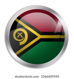 Vanuatu flag - glossy circle button displays a colorful flag representing a country cultural identity and heritage. The essence of national pride and unity.