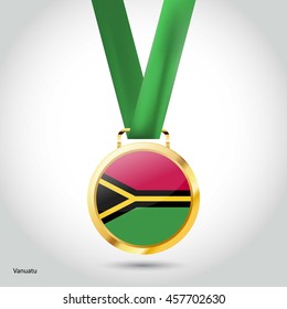 Vanuatu Flag in gold Medal. Vector Illustration. RIO Olympic Game gold Medal. Vector Illustration