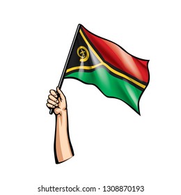 Vanuatu flag and hand on white background. Vector illustration