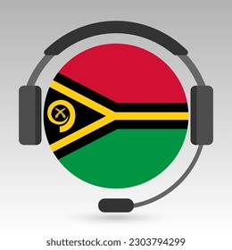 Vanuatu flag with headphones, support sign. Vector illustration.