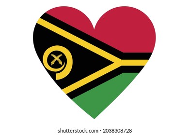 Bandera de Vanuatu en forma de corazón aislada en fondo blanco.