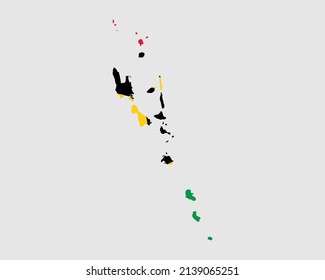 Mapa de la bandera de Vanuatu. Mapa de la República de Vanuatu con la bandera de Vanuatu. Ilustración vectorial.