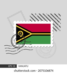 Vanuatu Flag Postage Stamp. Isolated Vector Illustration On Grey Post Stamp Background And Specify Is Vector Eps10.