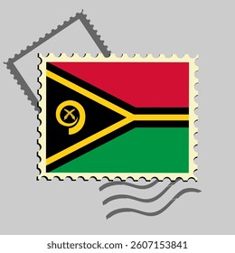 Vanuatu flag postage stamp. Isolated vector illustration on grey post stamp background